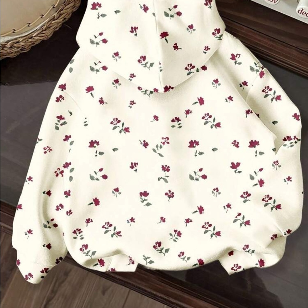 SHEIN White and Red Floral Hoodie Sweater NWOT - Picture 2 of 5